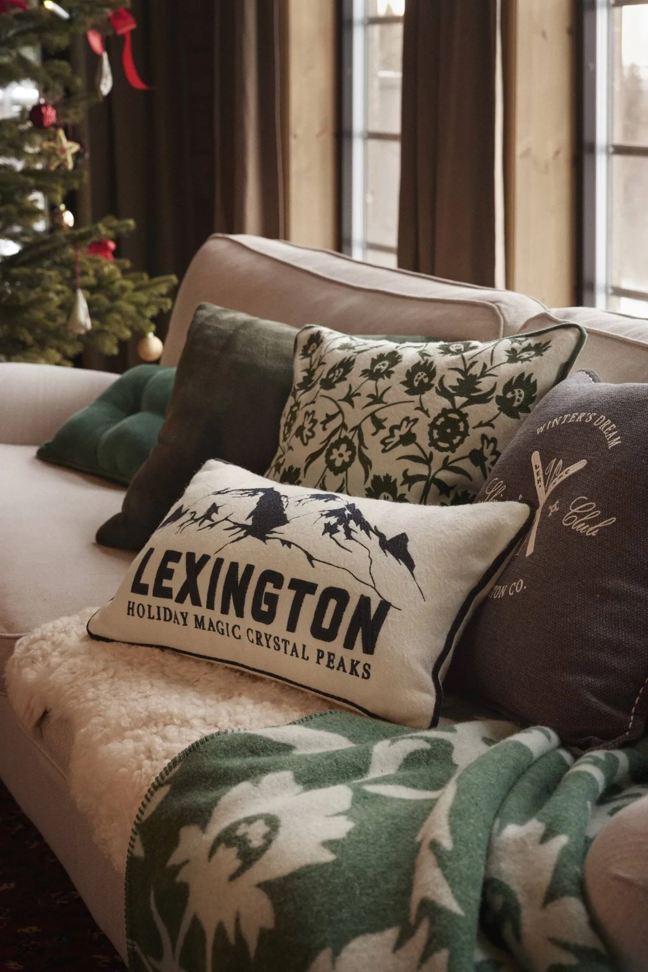 Ski Club ekologisk bomull kuddfodral, Navy-Light beige, 50x50 cm Lexington
