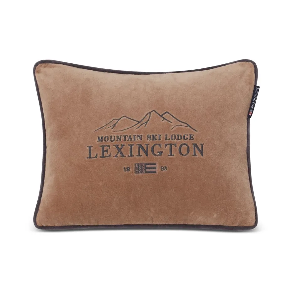 Ski Lodge Organic Cotton Velvet kudde 30x40 cm, Beige-dark gray Lexington