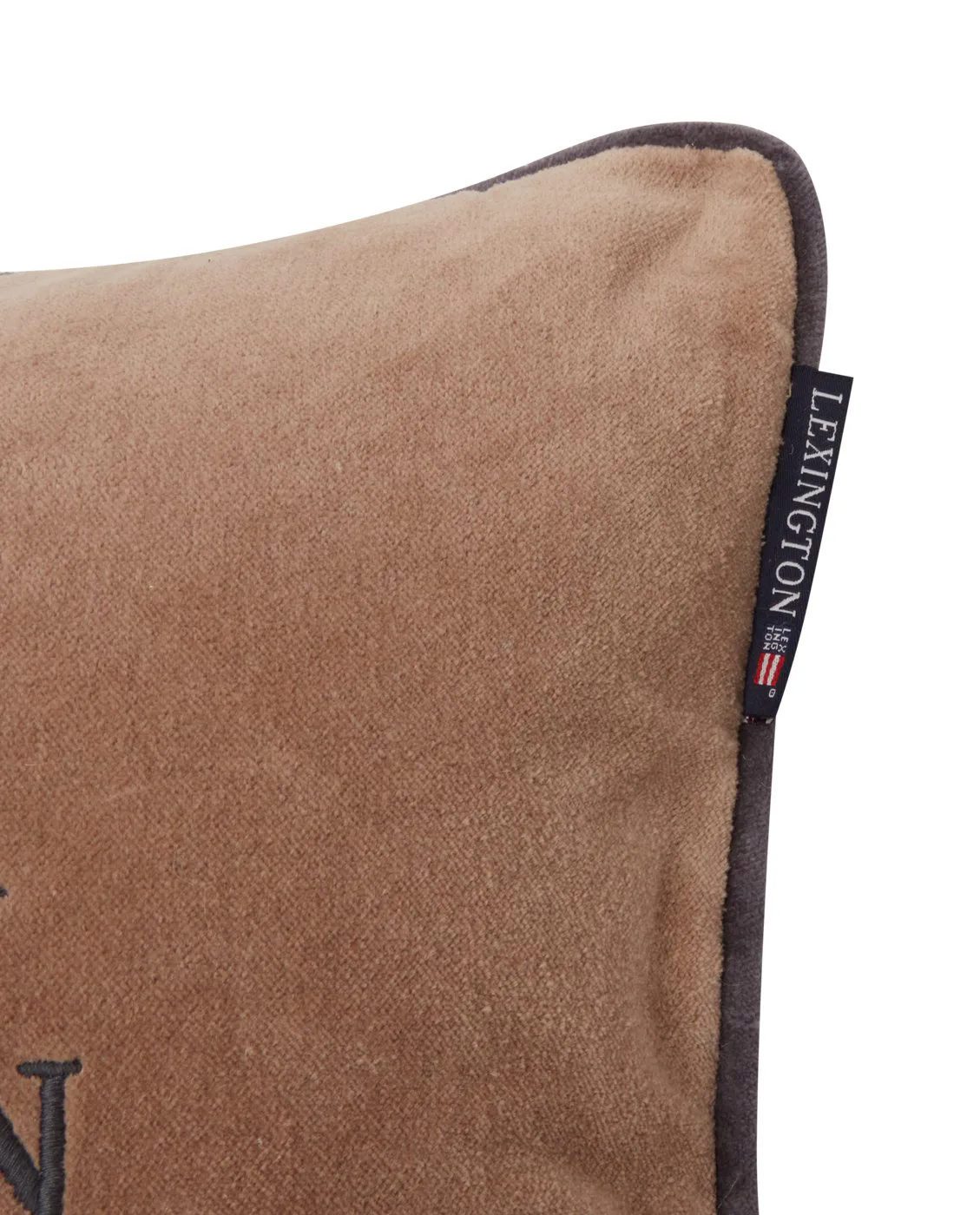 Ski Lodge Organic Cotton Velvet kudde 30x40 cm, Beige-dark gray Lexington