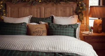 Stripe cotton flannel bäddset - White-green-beige, 2 st 50x60 cm/1 st 220x220 cm - Lexington