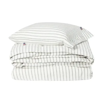 Stripe cotton flannel bäddset - White-green-beige, 50x60 cm/150x210 cm - Lexington