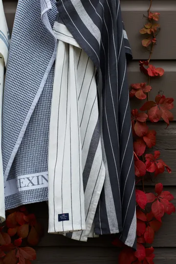 Striped Cotton Linen kökshandduk 50x70 cm - White - Lexington