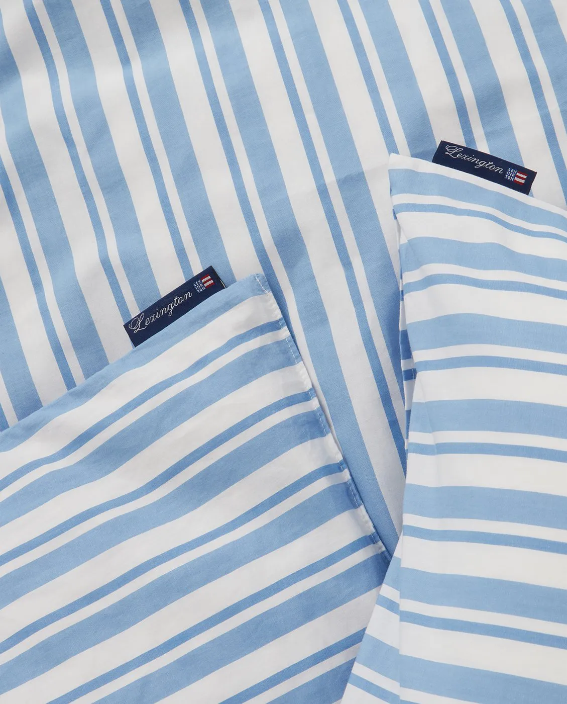Striped Cotton Poplin bäddset, White-Blue, 1 örngott Lexington
