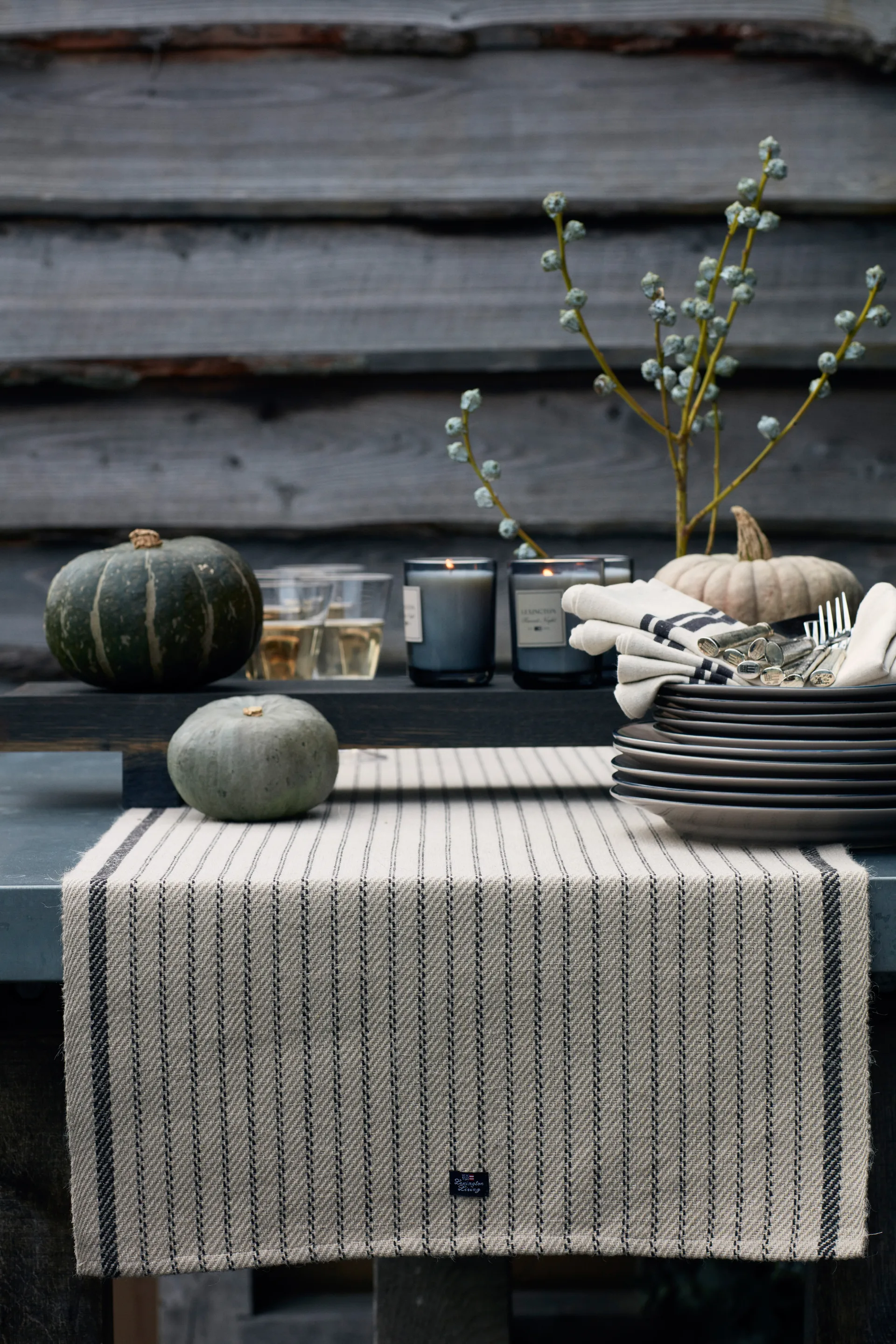 Striped Jute Cotton bordslöpare 50x250 cm, Beige-dark gray Lexington