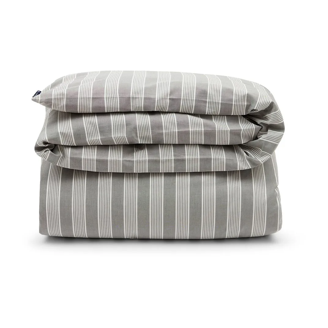 Striped lyocell och bomulls påslakan 220x220 cm, Gray/Off White Lexington