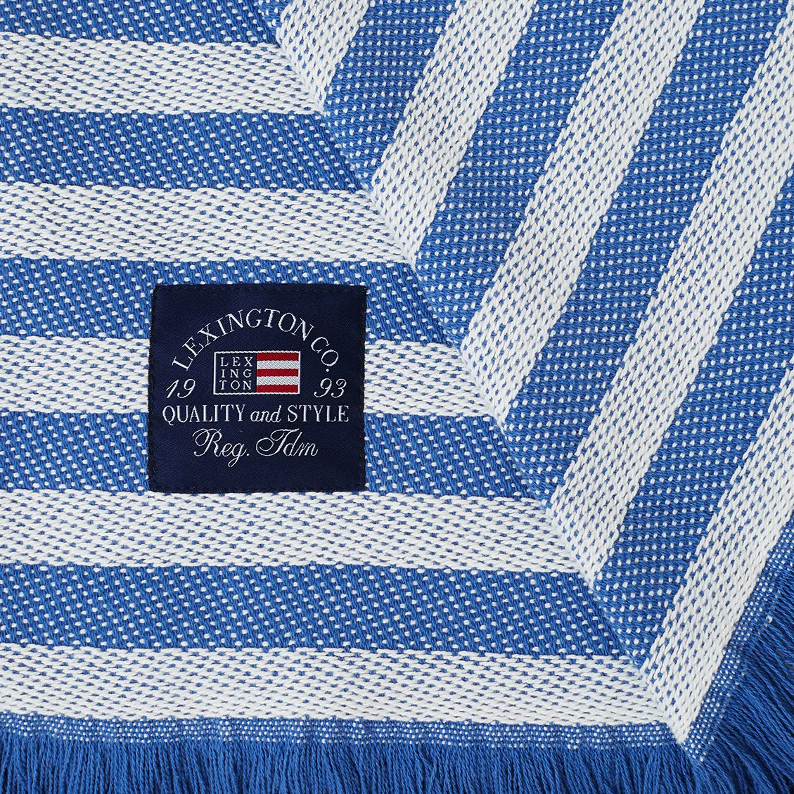 Striped Recycled Cotton pläd 130x170 cm, Blue-white Lexington