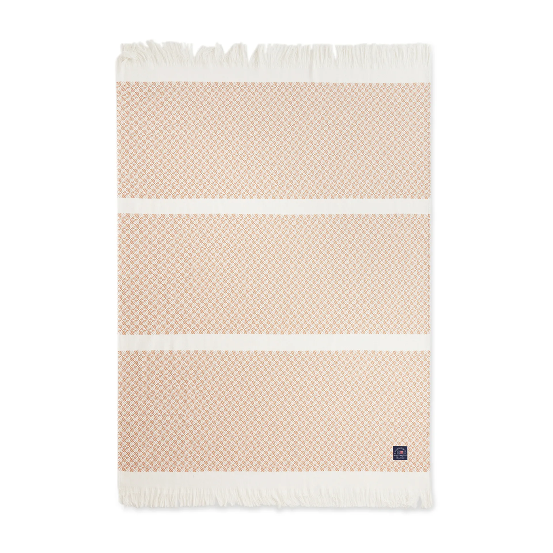 Striped Structured Recycled bomullspläd 130x170 cm, Beige-vit Lexington