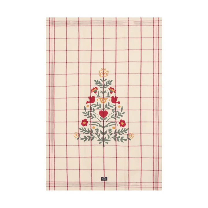 Tree linne/bomull kökshandduk - White-red-green, 50x70 cm - Lexington