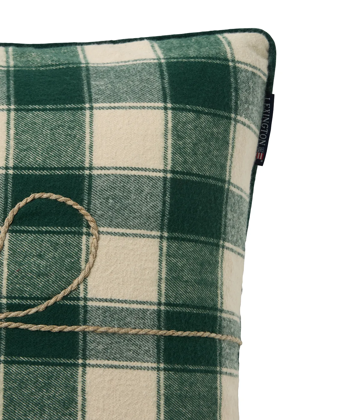 Wrapped checked eko. flannel kuddfodral 50x50 cm, Light beige-green Lexington