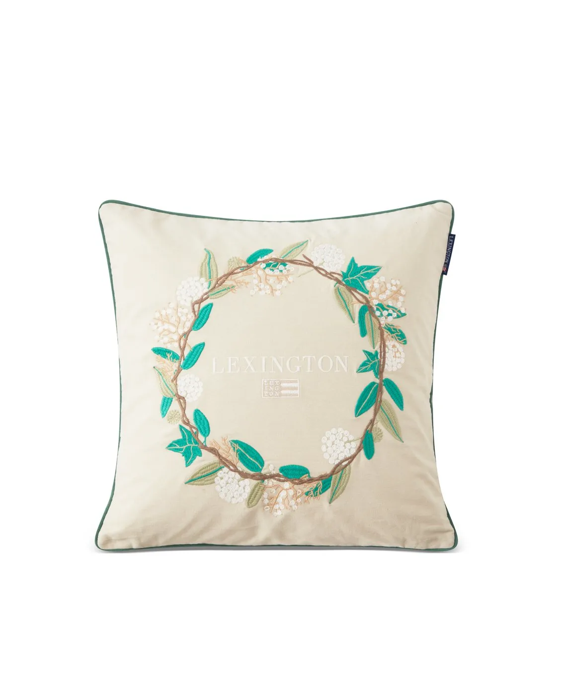 Wreath Logo kuddfodral 50x50 cm, Beige-grön Lexington