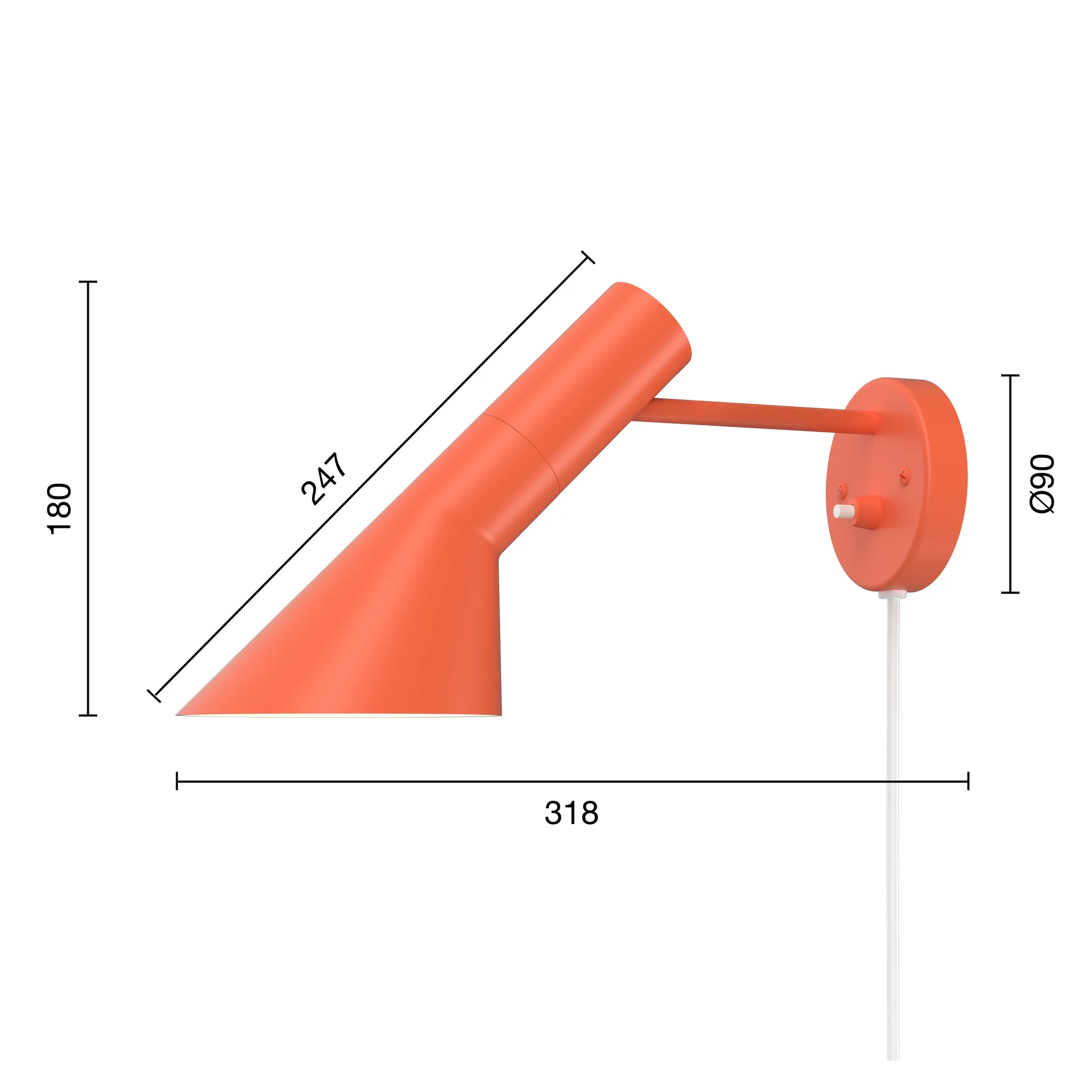 AJ vägglampa, Electric orange Louis Poulsen