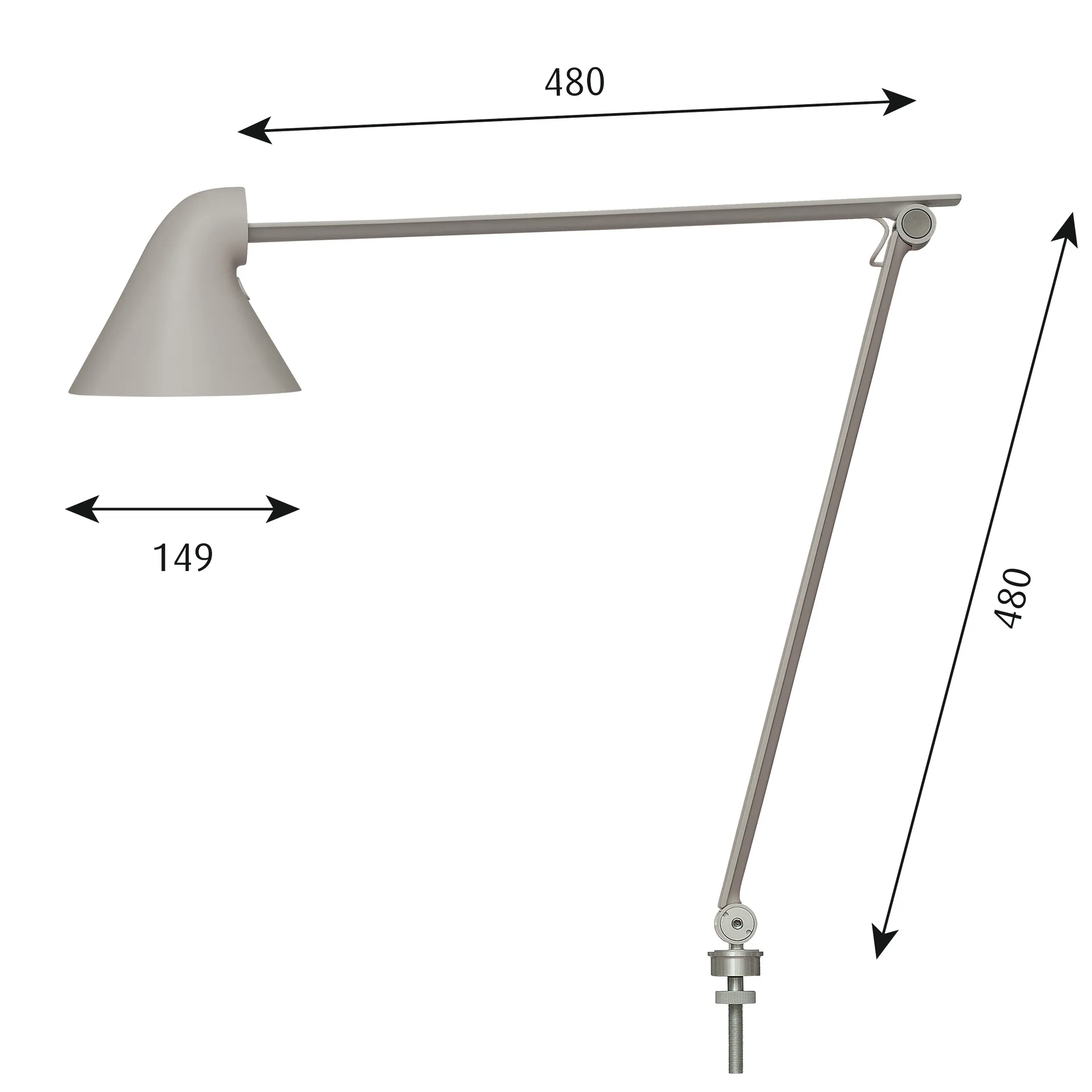 NJP bordslampa stift Ø10 mm, Ljusgrå Louis Poulsen