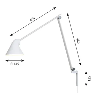 NJP vägglampa lång arm - Vit - Louis Poulsen