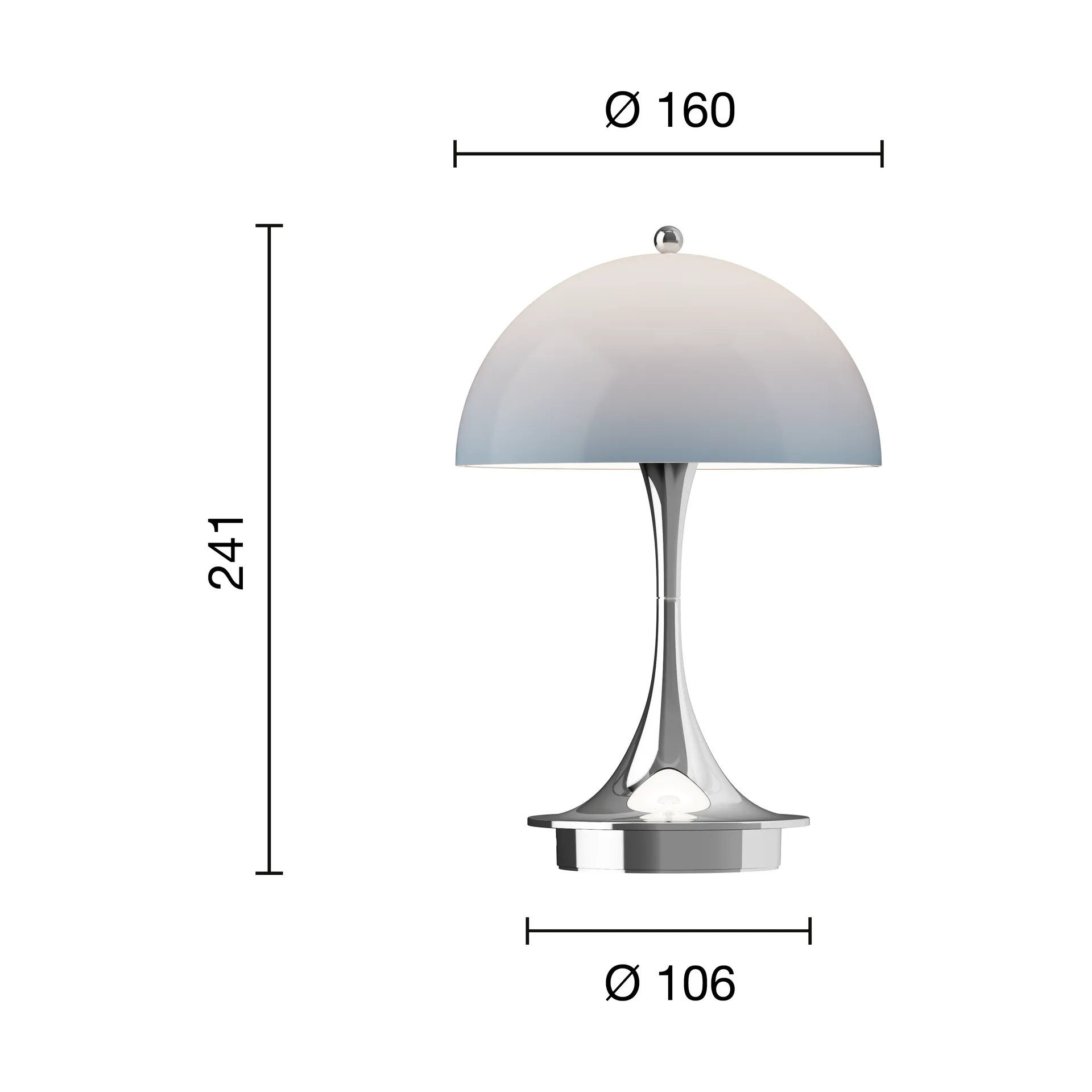 Panthella 160 Portable v3 bordslampa, Chrome opal bluegrey Louis Poulsen