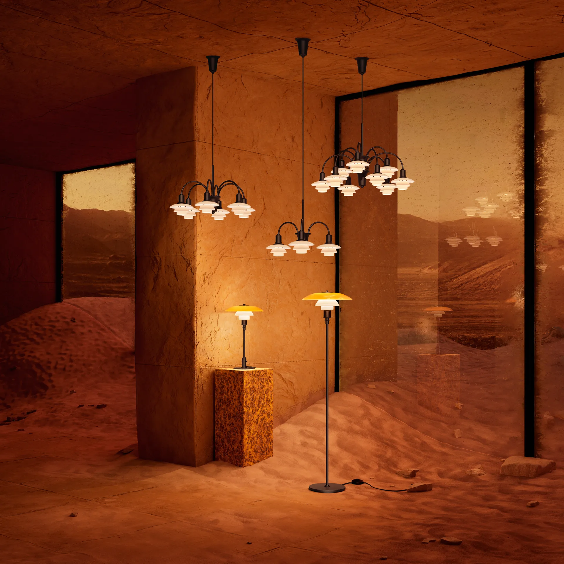 PH 1/1 Chandelier Centenary Edition ljuskrona, Brass-dusty terracotta, 3 armar Louis Poulsen