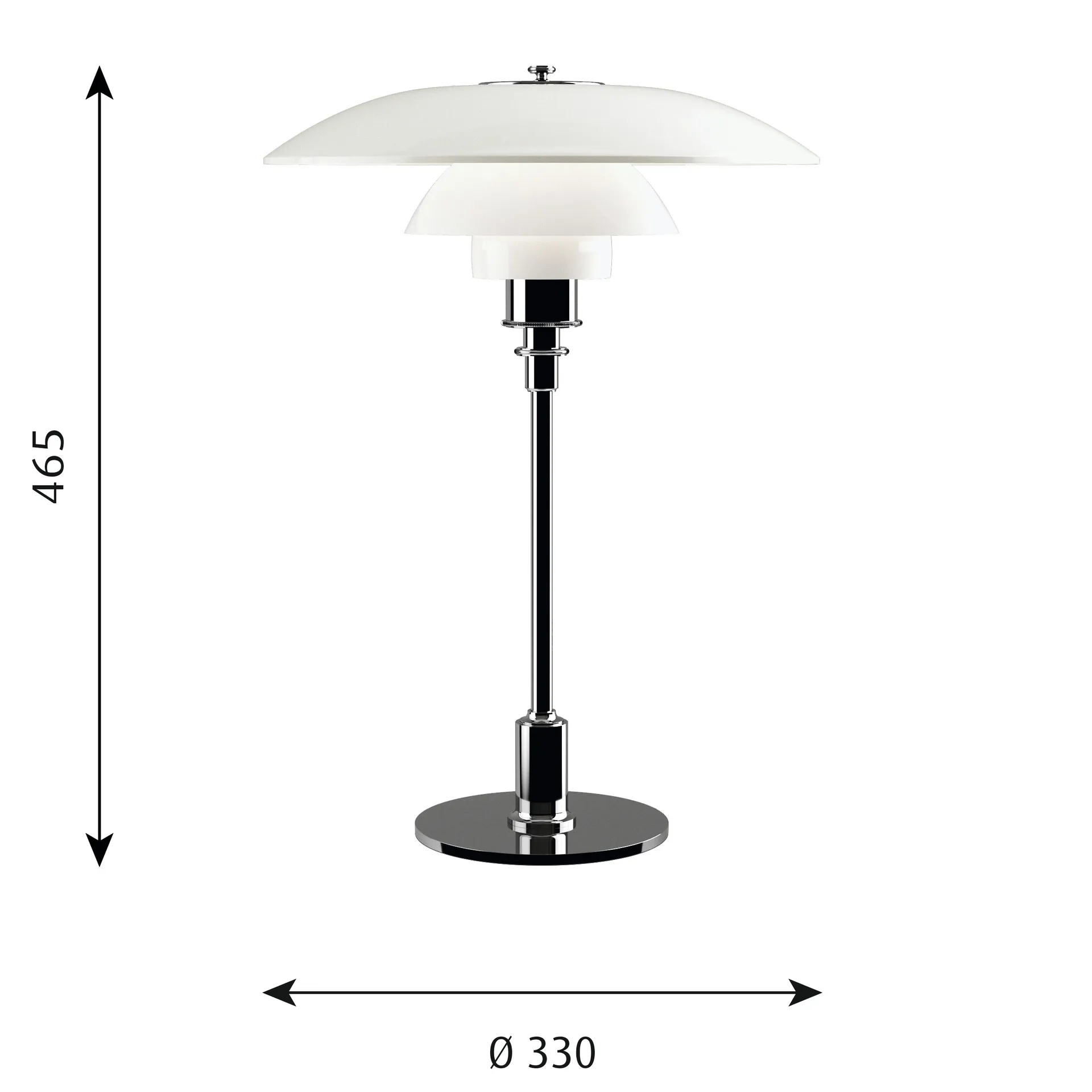 PH 3½-2½ opalglas bordslampa, Krom Louis Poulsen