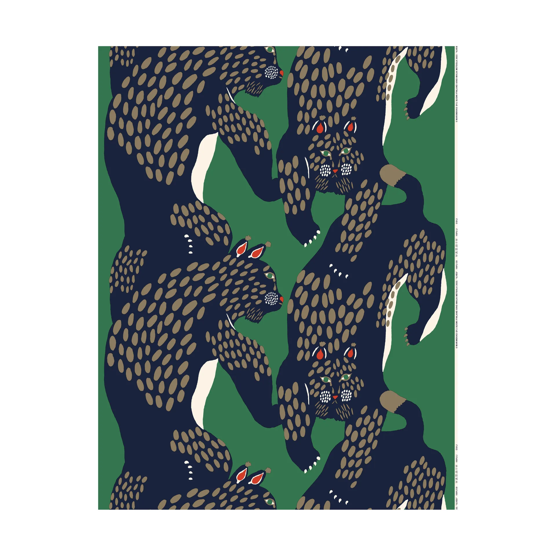 Ilves tyg panama, Green-blue-light brown Marimekko