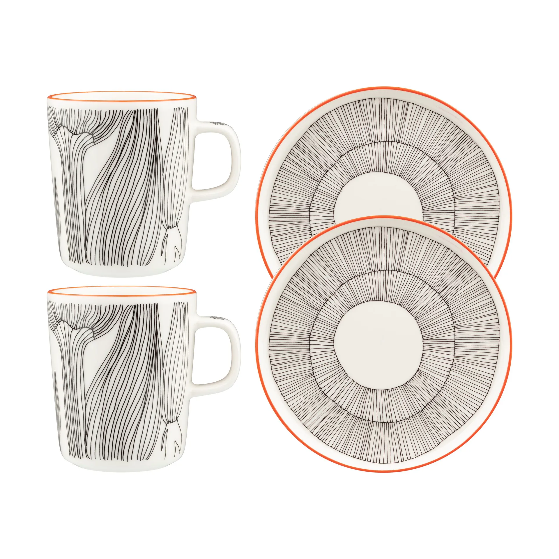 Kukat Puhkeavat frukostset 4 delar, White-black-orange Marimekko