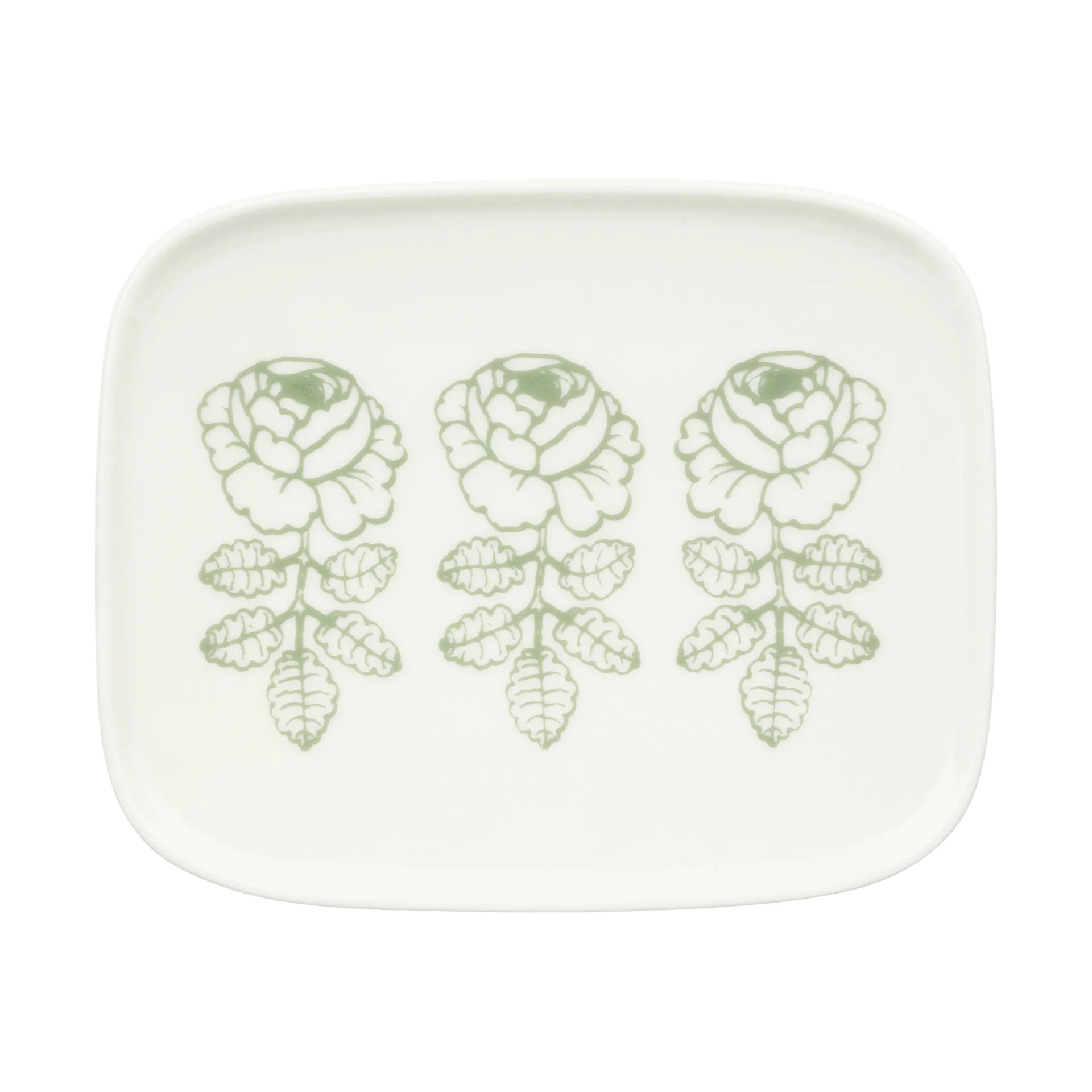 Oiva Vihkiruusu assiett, White, sage, rektangulär 12x15 cm Marimekko