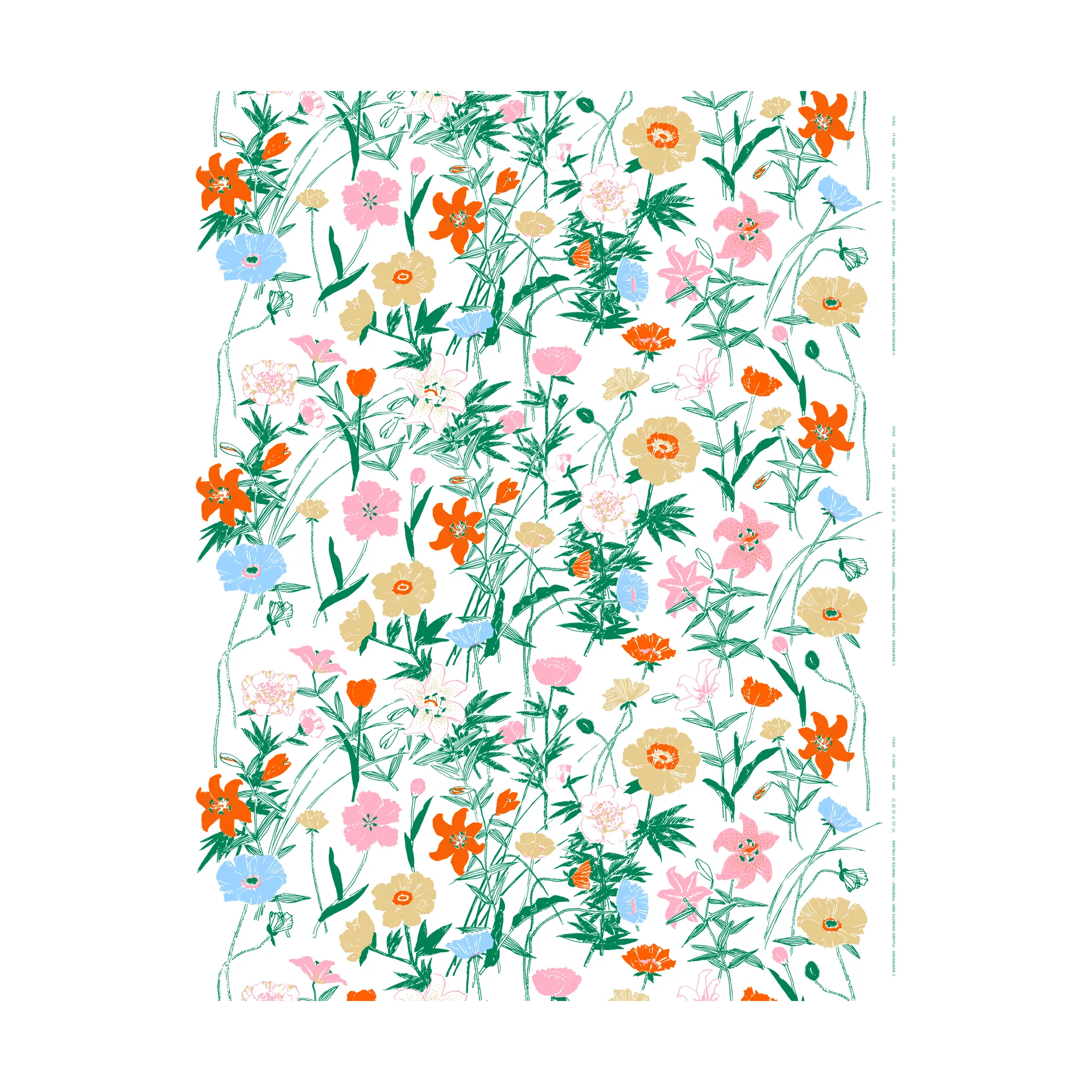 Perenna bomullstyg, White-green-beige-light pink Marimekko