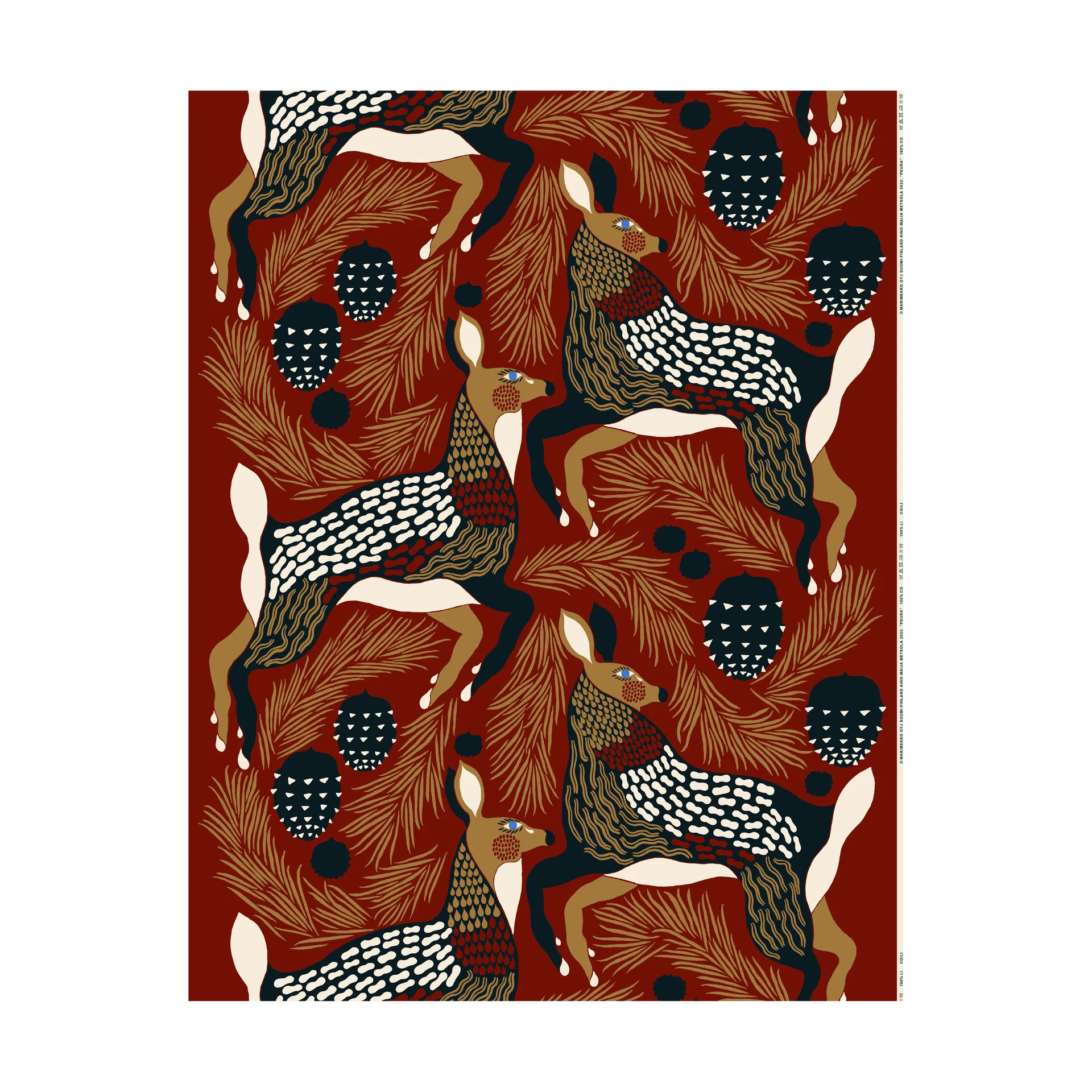 Peura tyg bomull, Red-beige-dark blue Marimekko