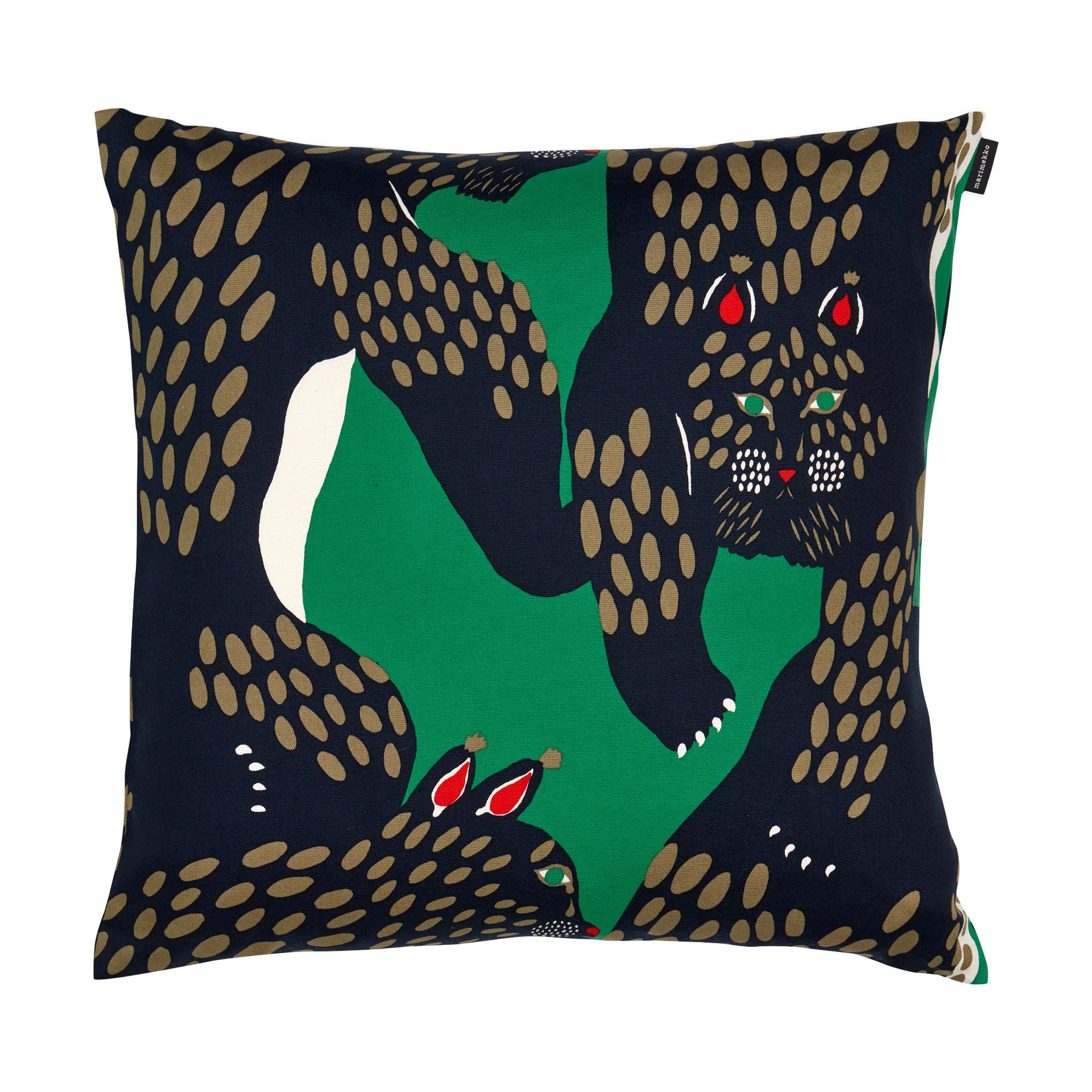 Pieni Ilves kuddfodral 50x50 cm, Green-off white-dark blue Marimekko