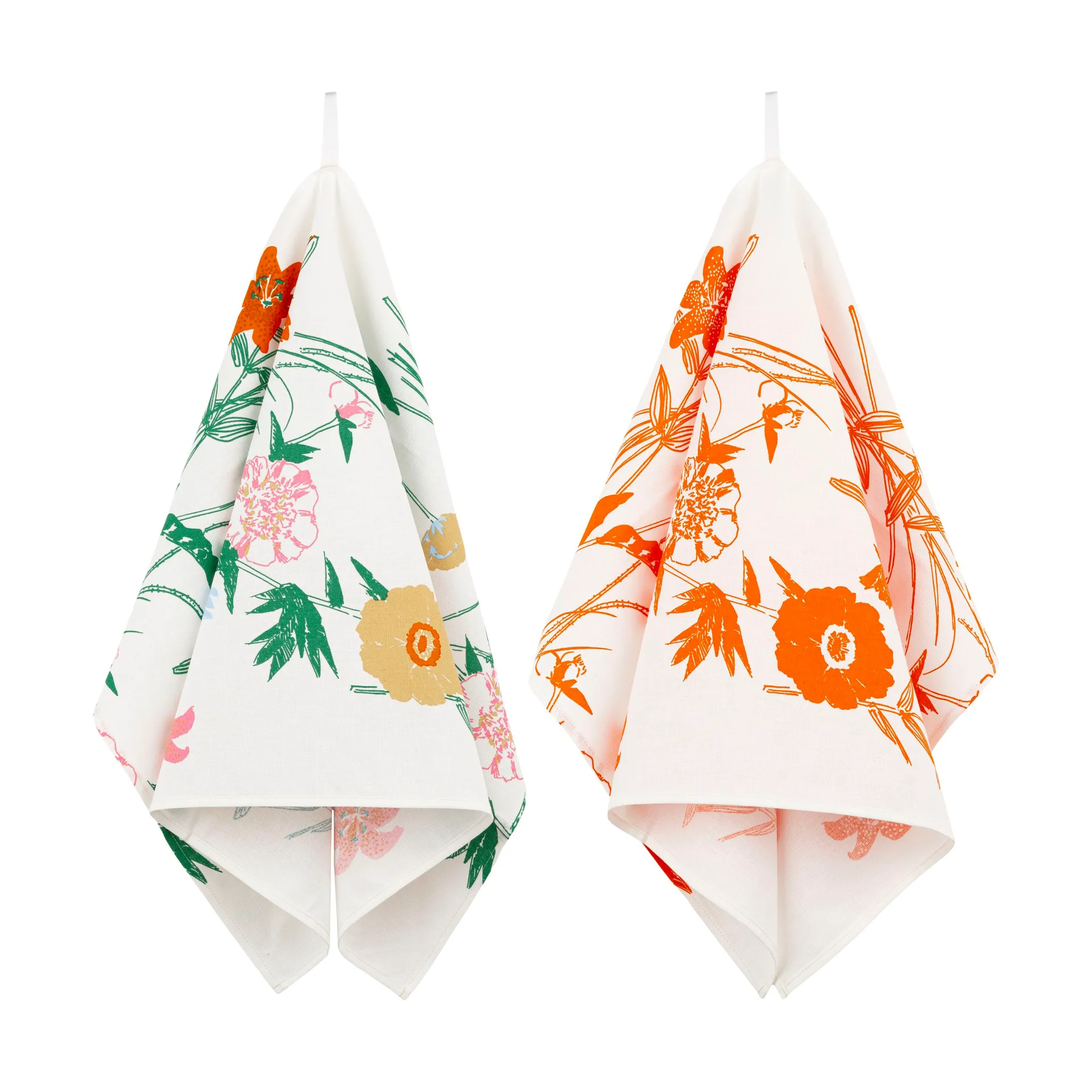 Puutarhakutsut kökshandduk 2 delar, White-green-orange-beige Marimekko