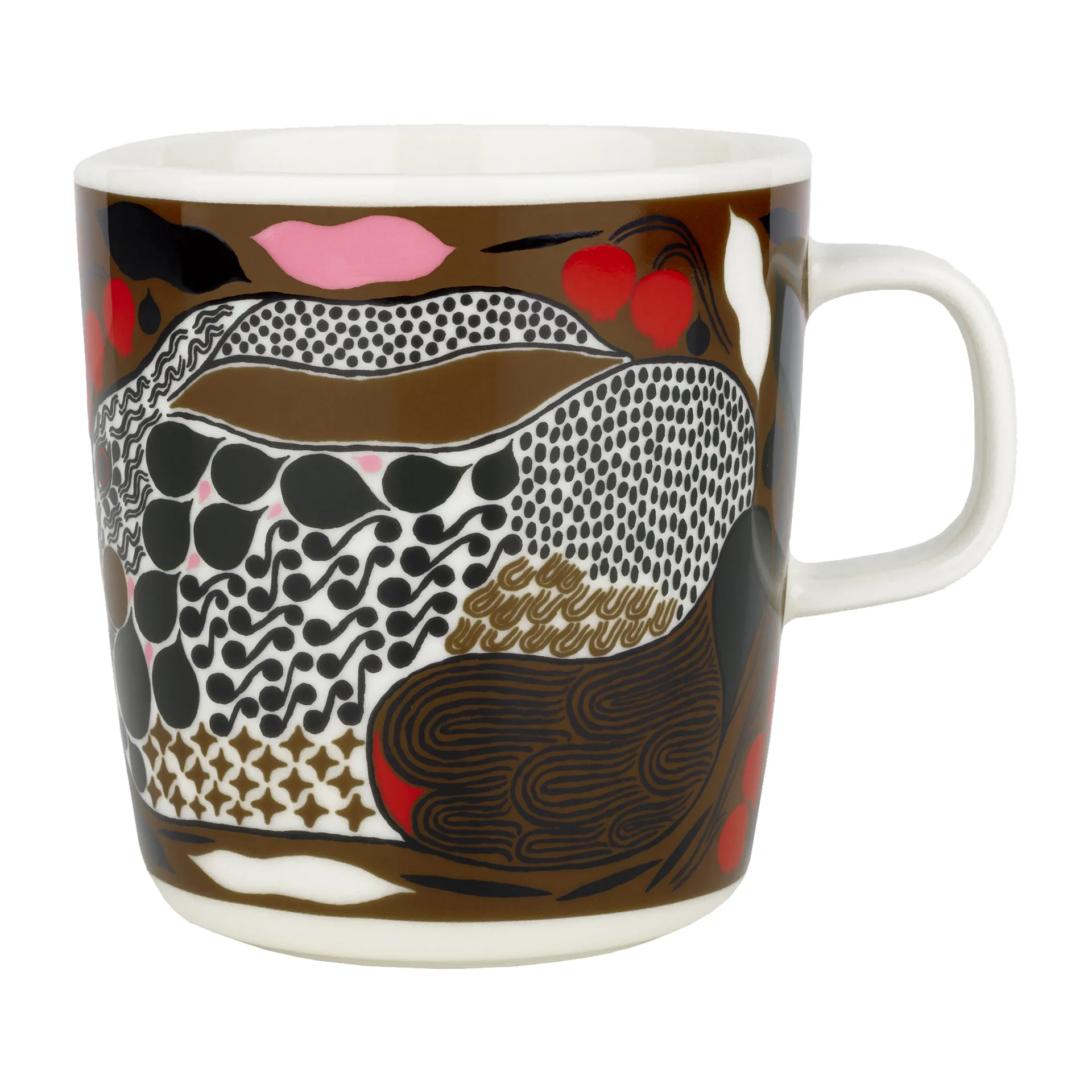 Rusakko mugg 40 cl, vit-brun-grön-röd Marimekko