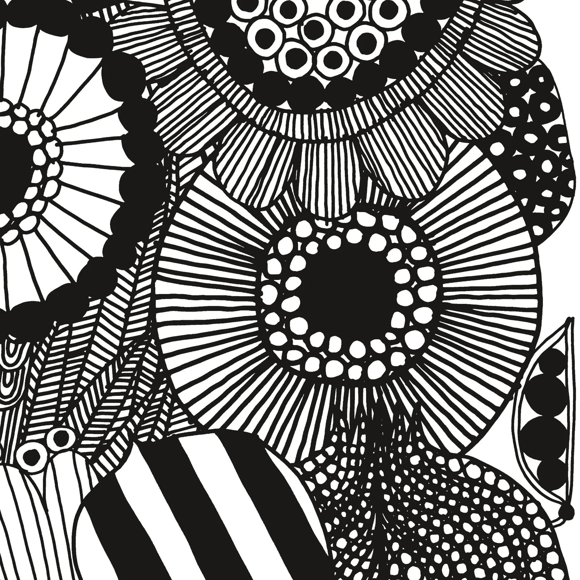 Siirtolapuutarha tyg, vit-svart Marimekko