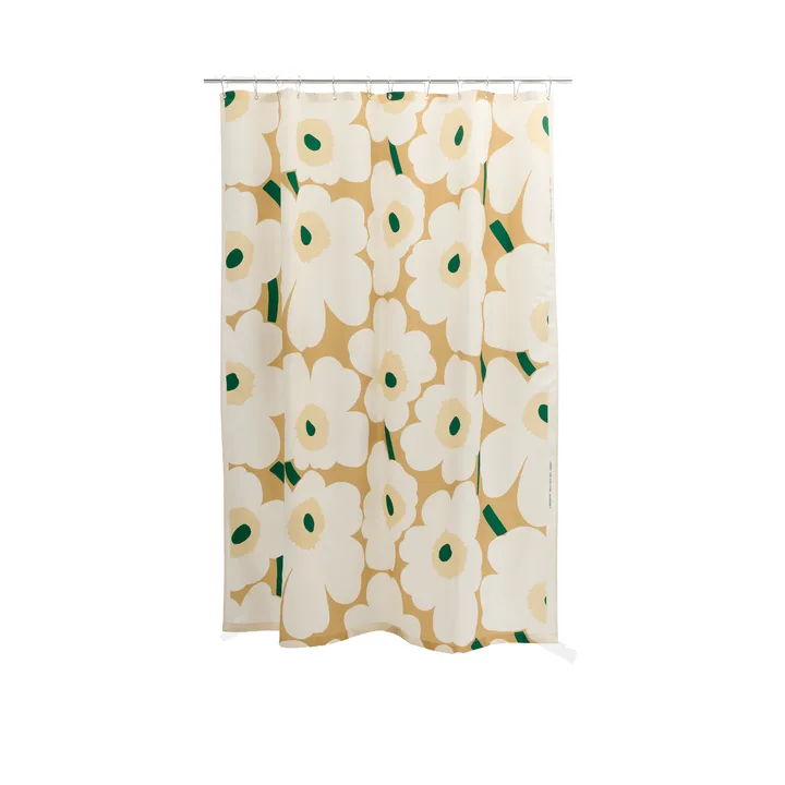 Unikko duschdraperi - Sand-off white-hay-emerald - Marimekko