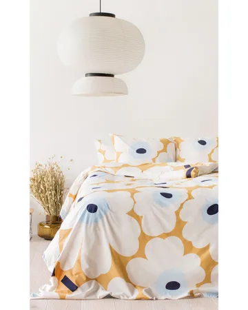 Unikko påslakan 150x210 cm - Beige-offwhite-blå - Marimekko