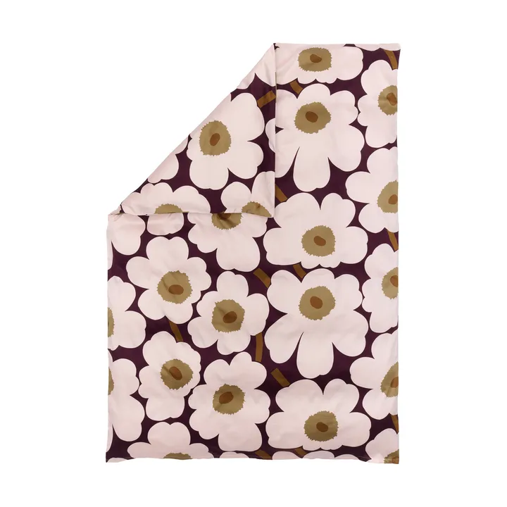 Unikko påslakan satin 150x210 cm - Plum-pink-elmwood-toffee - Marimekko