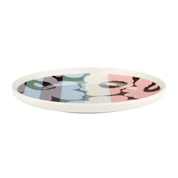 Unikko striped tallrik Ø20 cm - White-light sky-dusty pink - Marimekko