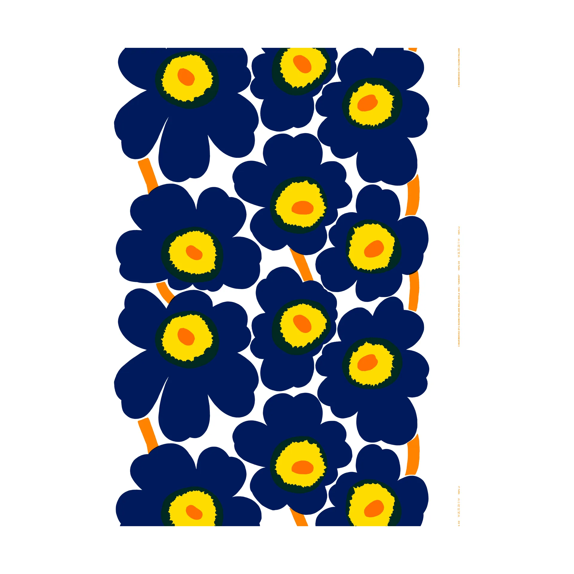 Unikko tyg mörkblå, mörkblå-gul Marimekko
