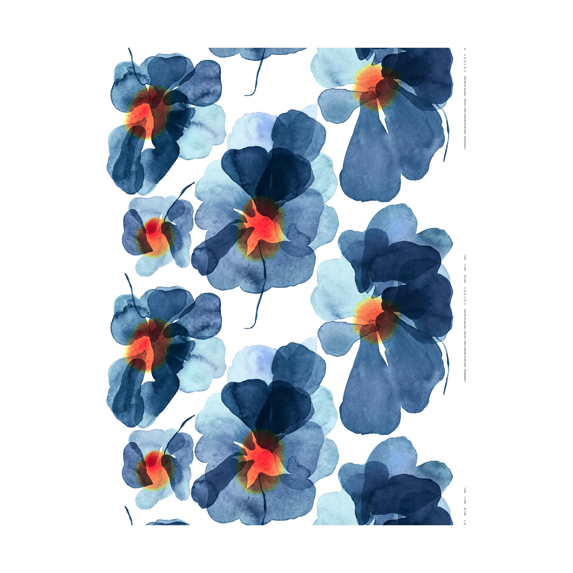 Valssi bomullstyg, White-dark blue-orange Marimekko