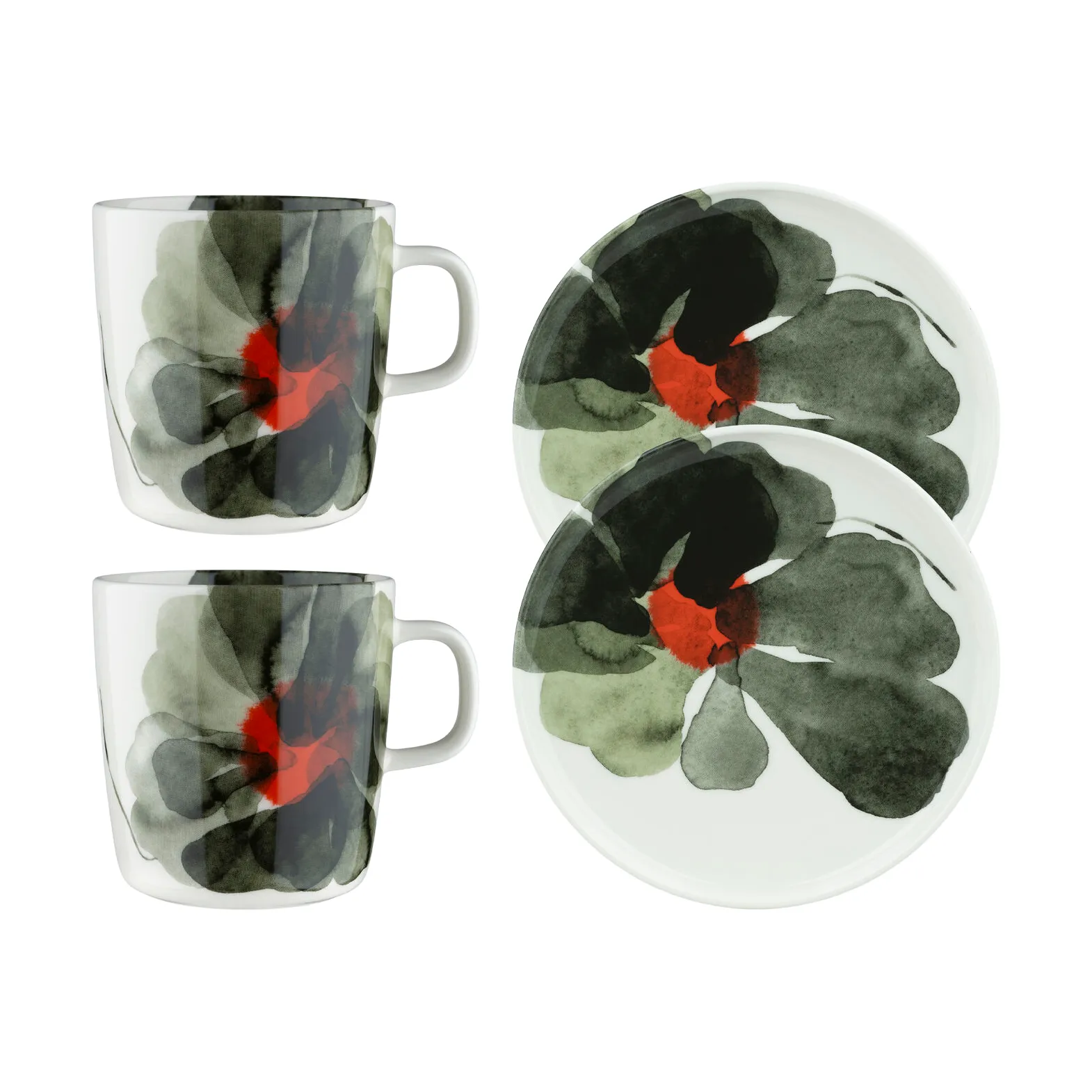 Valssi frukostset 4 delar, White-forest green-tomato red Marimekko