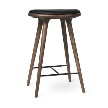 High stool barpall 69 cm - läder svart, brunbetsat ekstativ - Mater