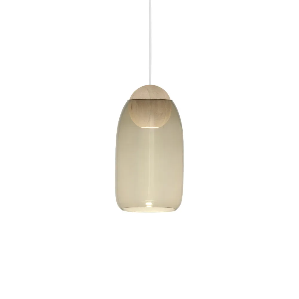 Liuku Ball pendel, smoked glass, mattlackad lind Mater