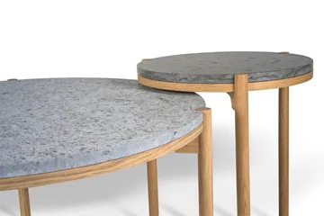 Dondo soffbord vitpigmenterad ek Ø80 cm - Hyvlad kalksten - Mavis