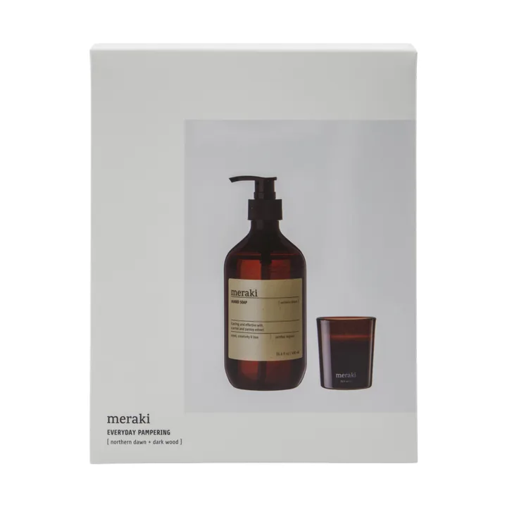 Meraki gåvoset handtvål och doftljus - Northern dawn + dark wood - Meraki