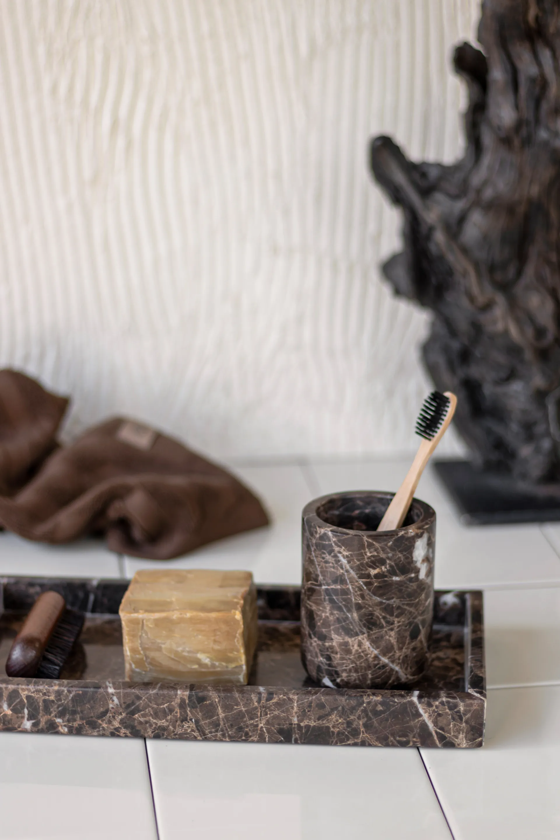 Marble tandborsthållare 10 cm, Brun Mette Ditmer