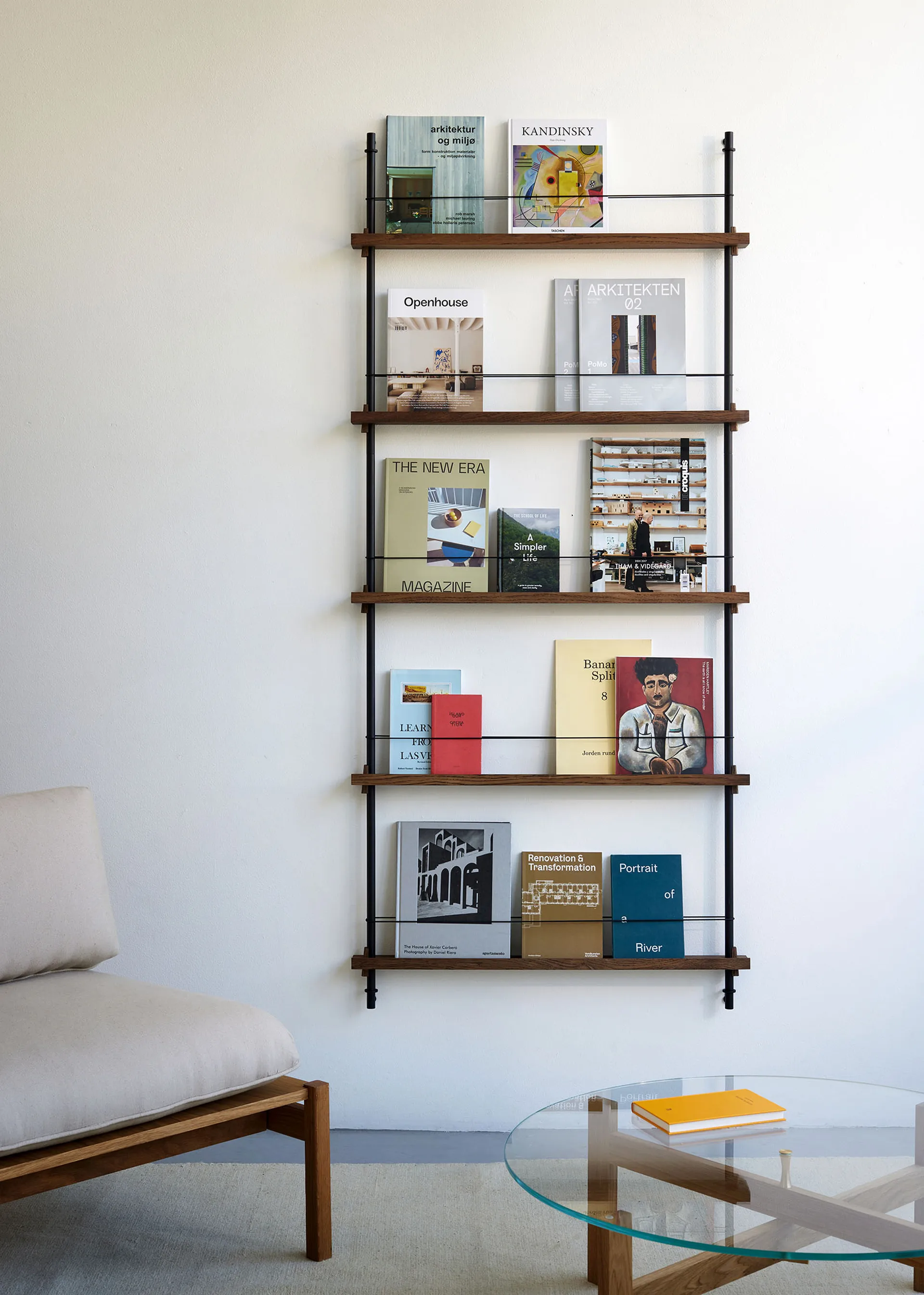 Magazine Shelving tidningsställ, Ek-white, 85x180x7 cm, MS.180.1 MOEBE