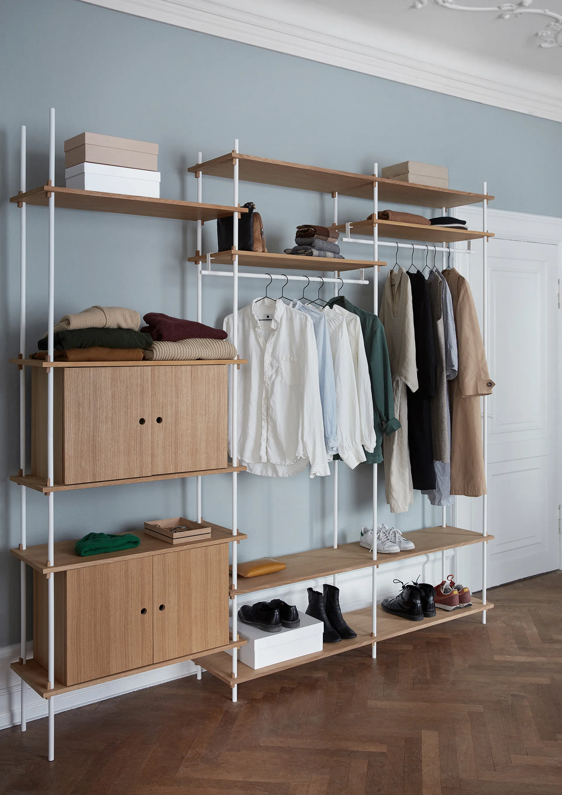 Shelving System hylla med skåp, Ek-warm grey, 163x200x35 cm, S.200.2.C MOEBE