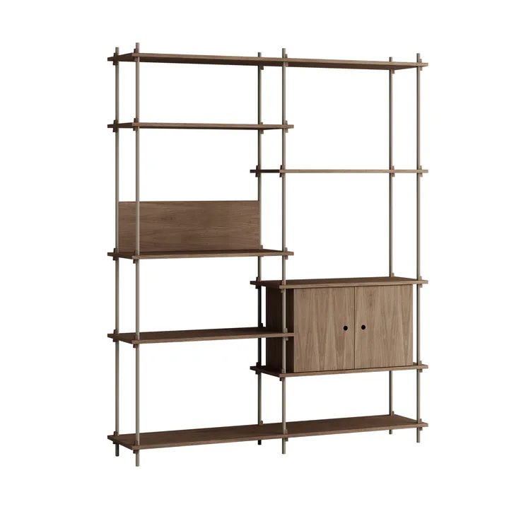 Shelving System hylla med skåp - Rökt ek-warm grey, 163x200x35 cm, S.200.2.C - MOEBE