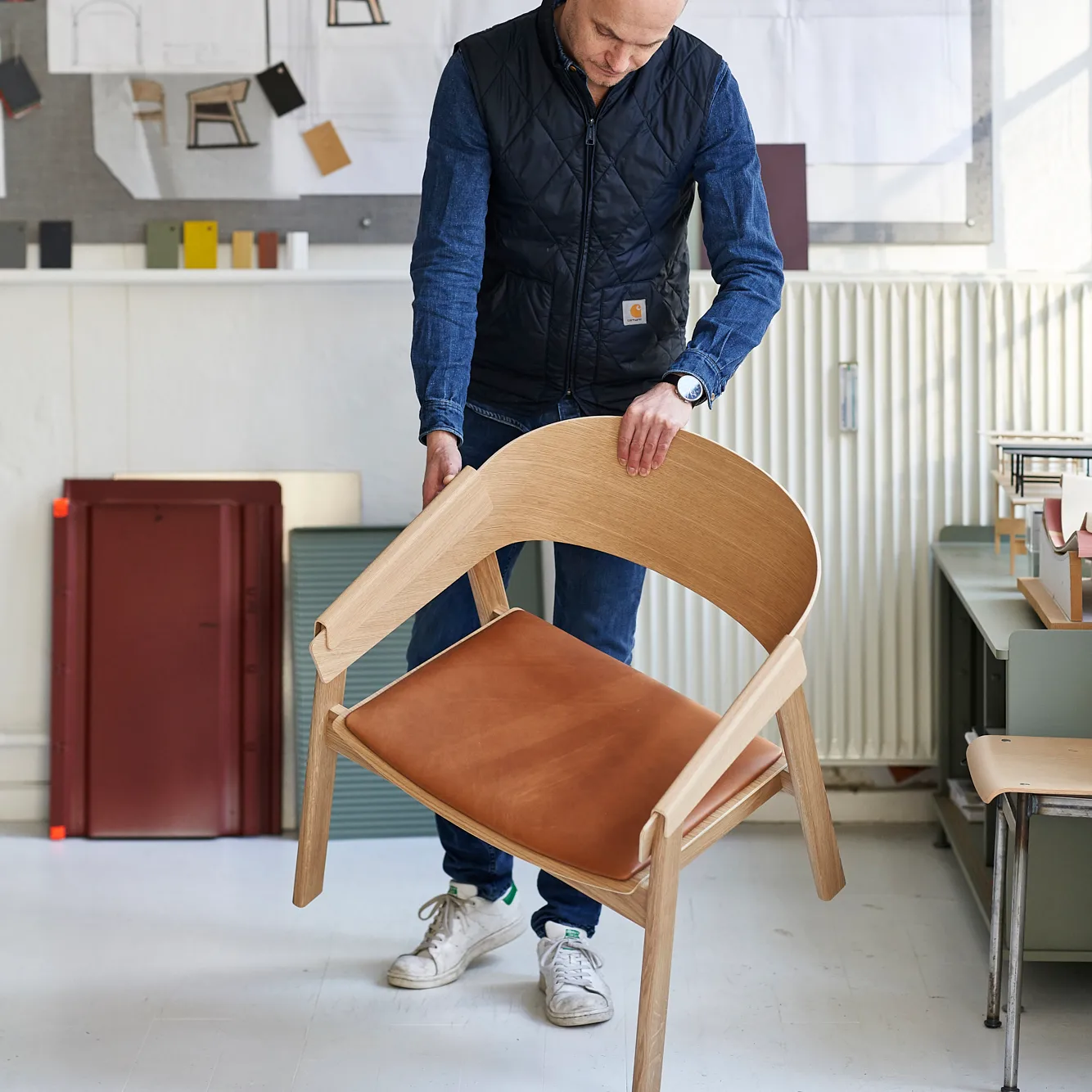 Cover loungestol, Refine leather cognac-oak Muuto