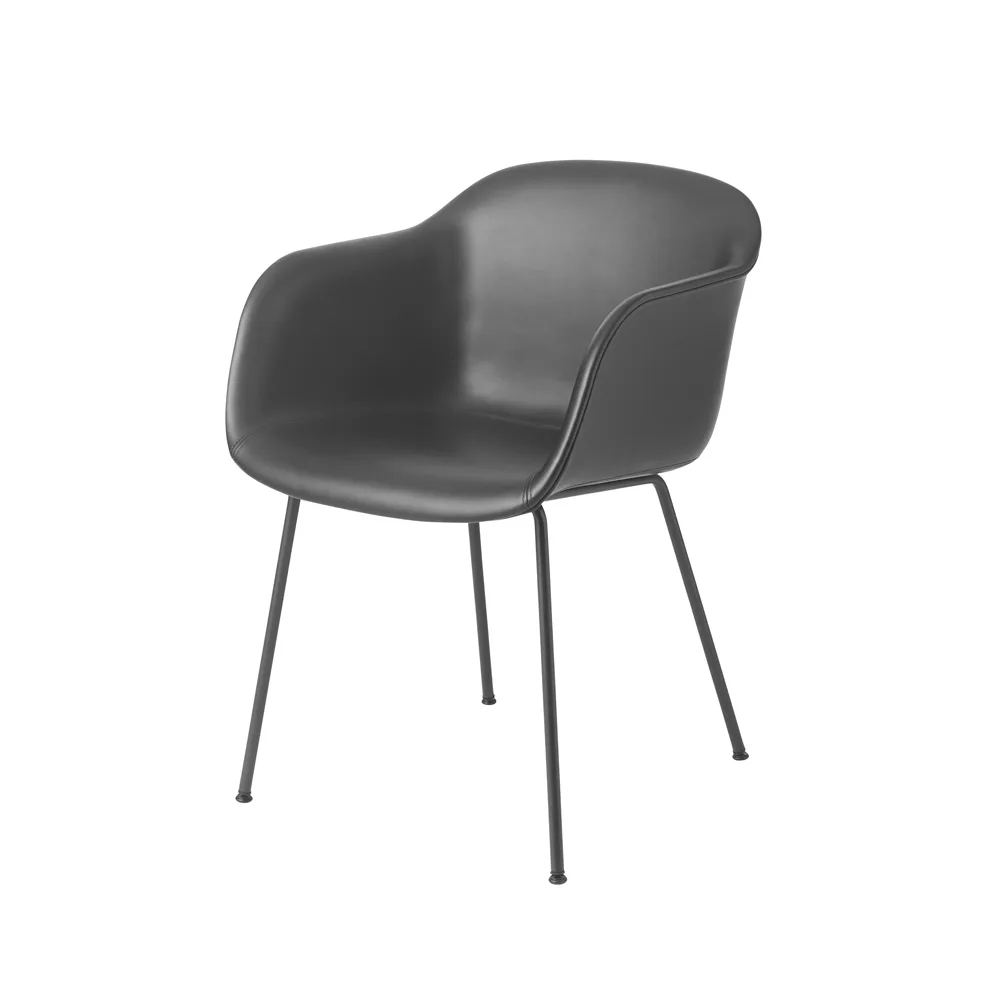 Fiber Karmstol tube base, Refine leather black-Black Muuto