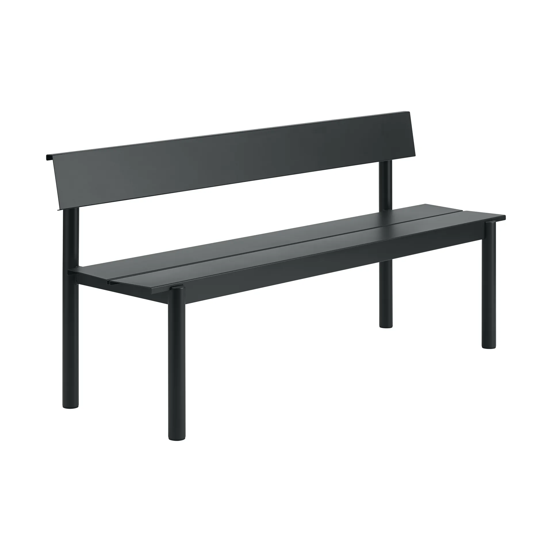 Linear Steel bänk med ryggstöd, Black, 170x34 cm Muuto