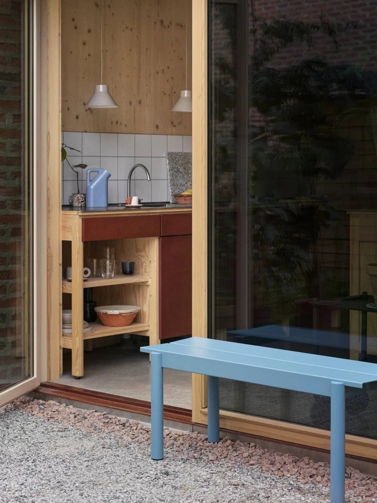 Linear steel bench bänk 170x34 cm, Pale blue Muuto