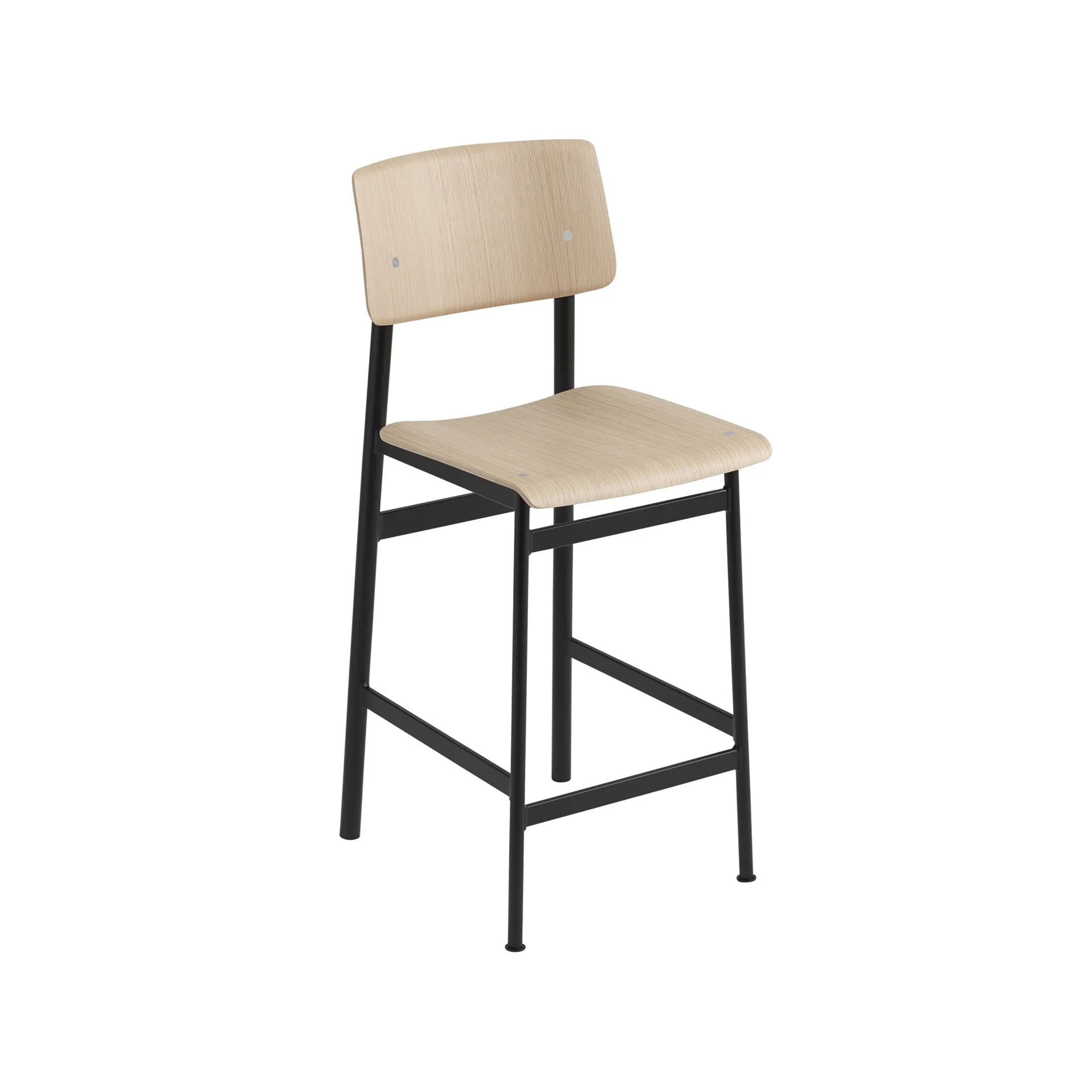 Loft barstol, oak, låg, svart stålstativ Muuto