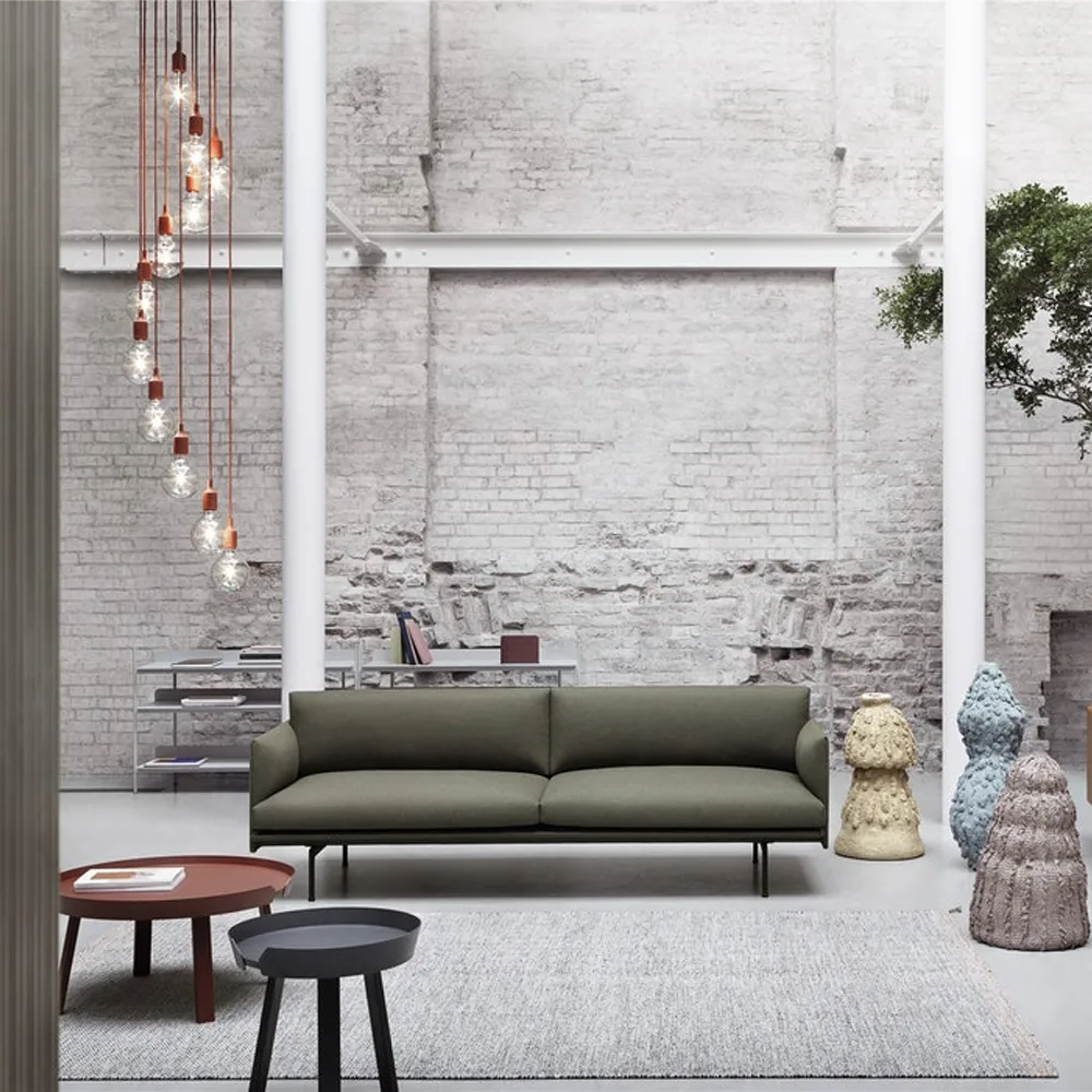 Outline soffa 3-sits tyg, tyg fiord 151 grey, svarta ben Muuto